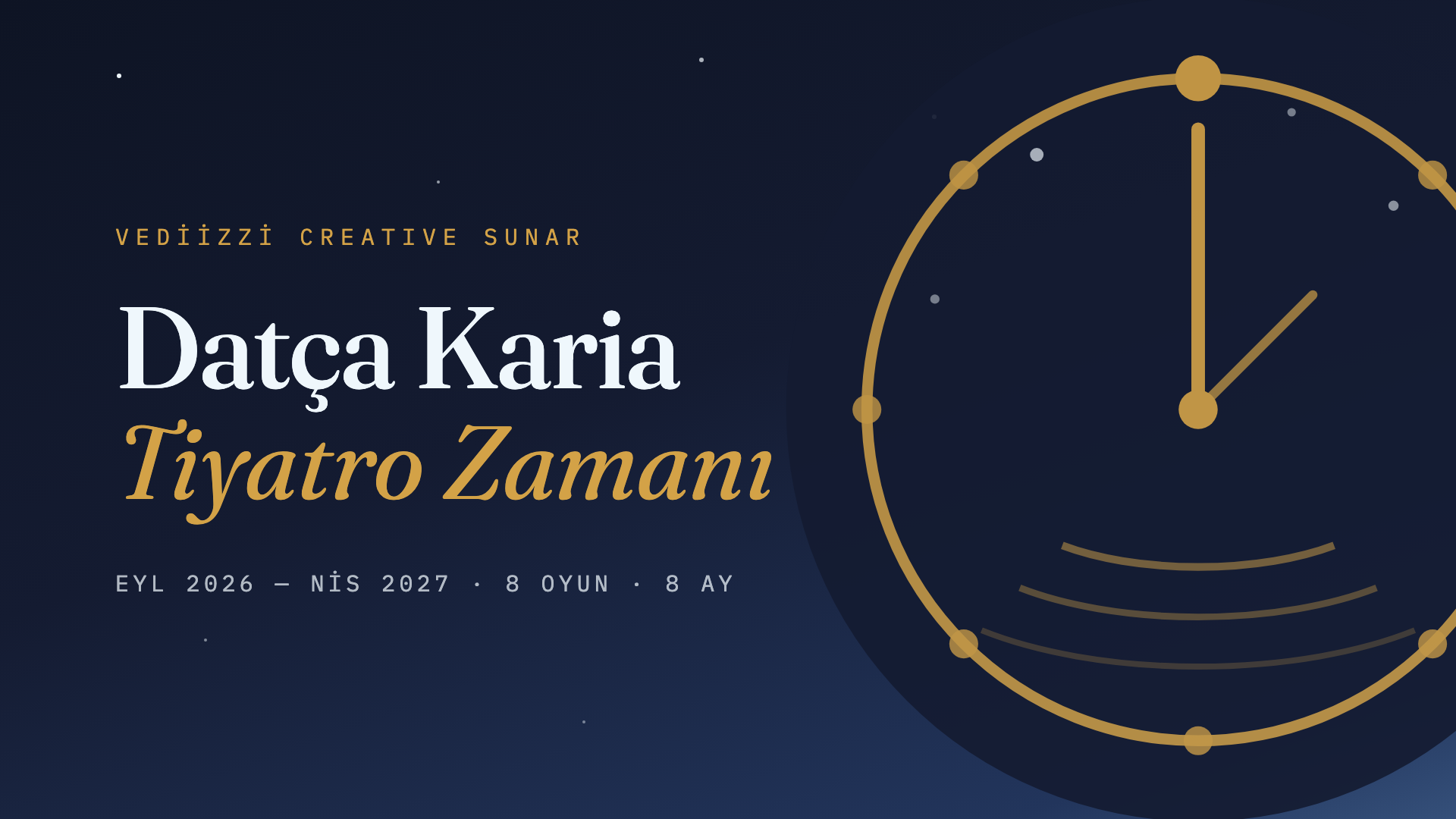 Saison Théâtrale de Datça Karia — le Cadran de Karia, une heure dorée contre le ciel nocturne